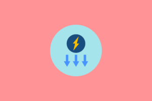 Symbol für Energie mit Blitz und Pfeilen, rosa Hintergrund, blauer Kreis. Das Thema "Wieviel Strom verbraucht eine Wärmepumpe im Jahr?" wird in diesem Beitrag erläutert.