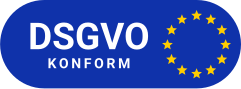 DSGVO-konformes Logo mit EU-Sternen, symbolisiert Datenschutz und -richtlinien in der Europäischen Union.
