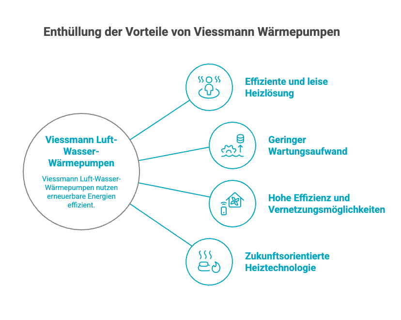 Vorteile von Viessmann Luft-Wasser-Wärmepumpen: effizient, leise, geringer Wartungsaufwand, vernetzbar, zukunftssicher.