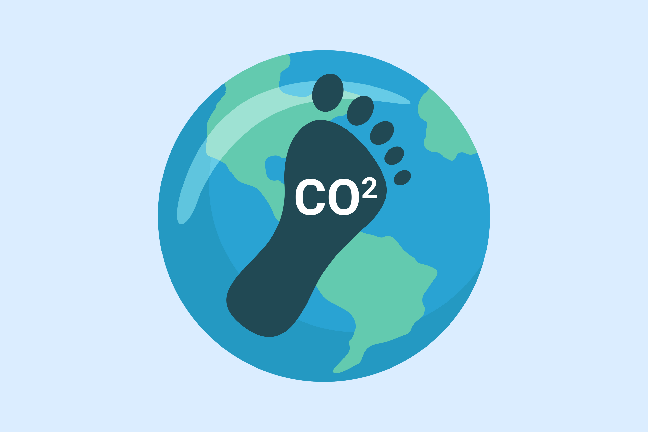 Illustration eines CO2-Fußabdrucks auf der Erde, symbolisiert den Einfluss von Kohlenstoffemissionen auf das Klima.